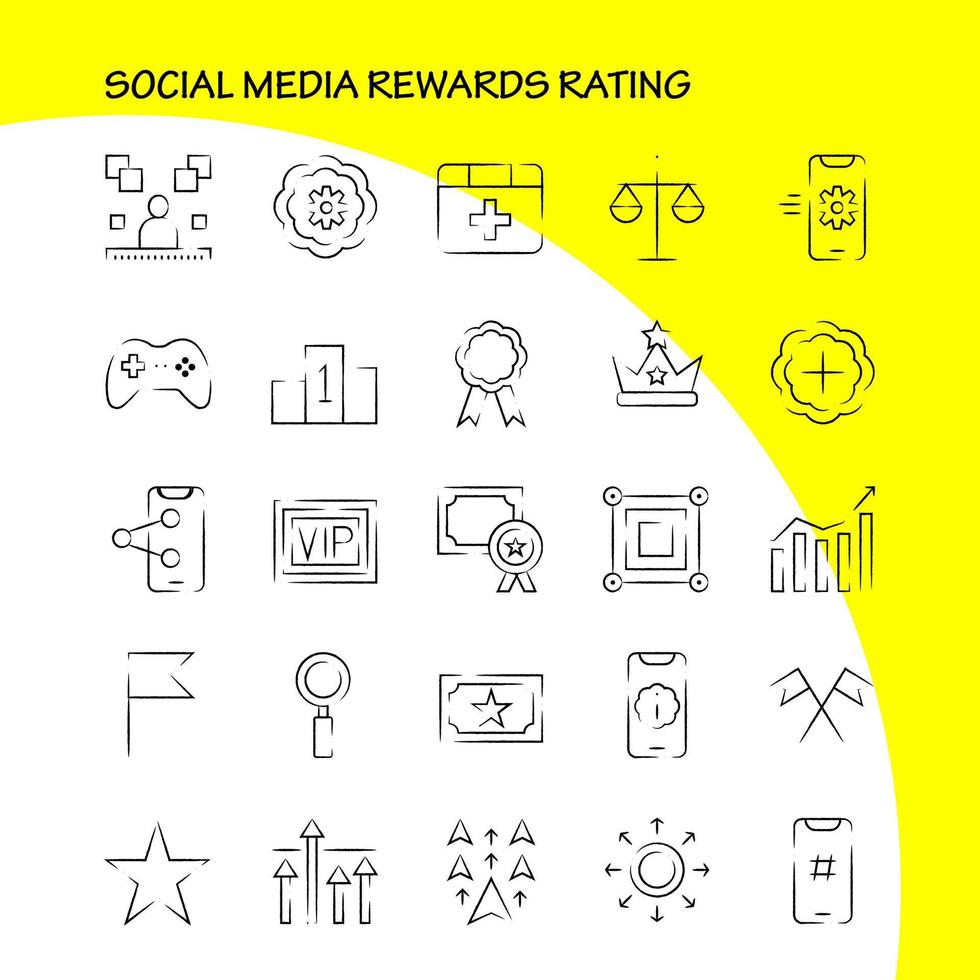 Social Media Rewards Rating Hand Drawn Icon Pack For Designers And Developers Icons Of Cinema Movie Ticket Rating Gear Settings Social Media Vector