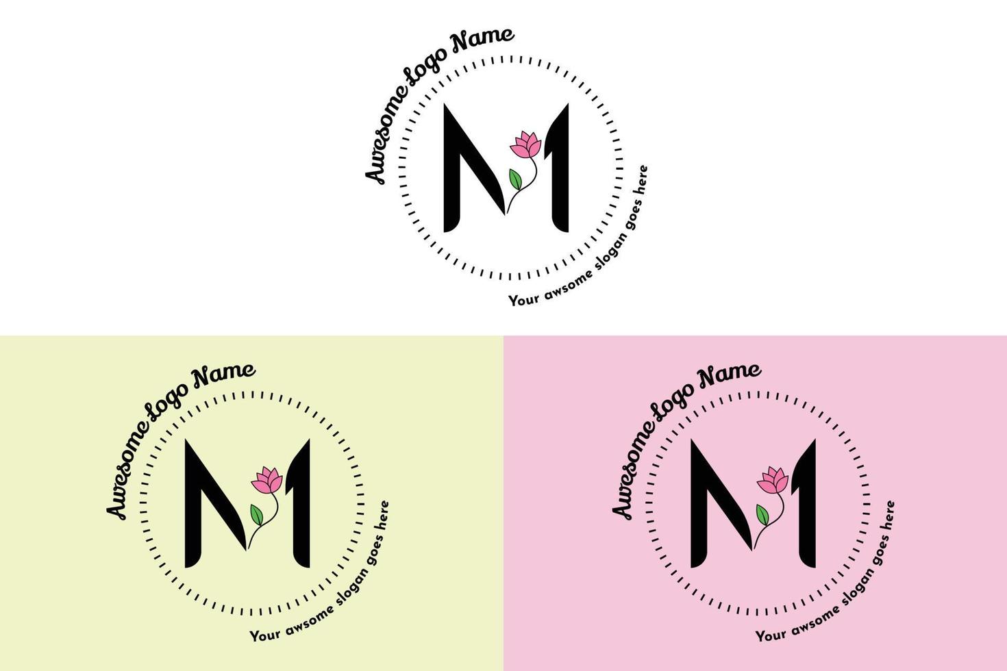 Feminine M Letter logo, modern minimalistic and floral badge templates for branding, identity, boutique, salon vector. Simple floral M Letter Logo Design Vector. vector