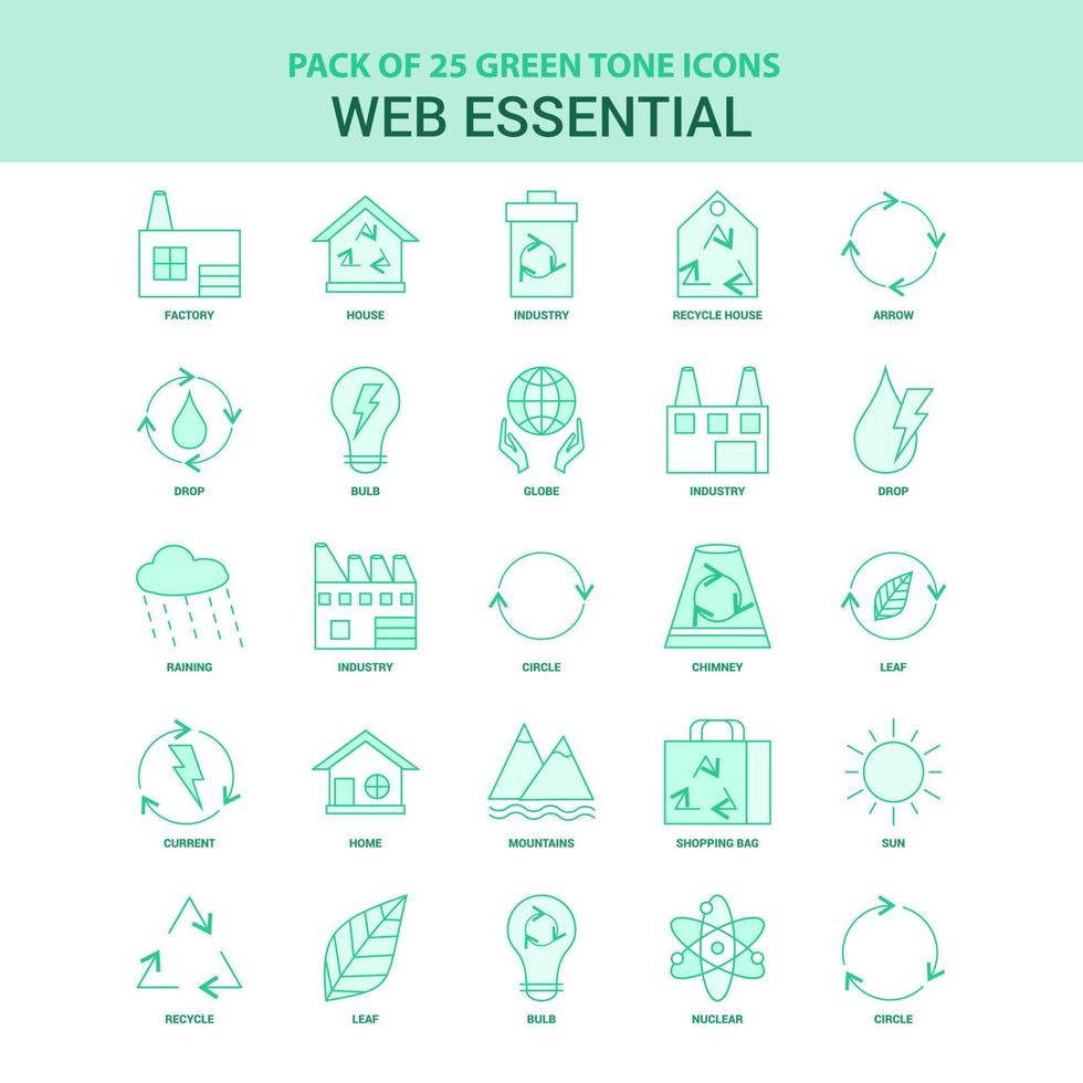 25 Green Web Essential Icon set vector