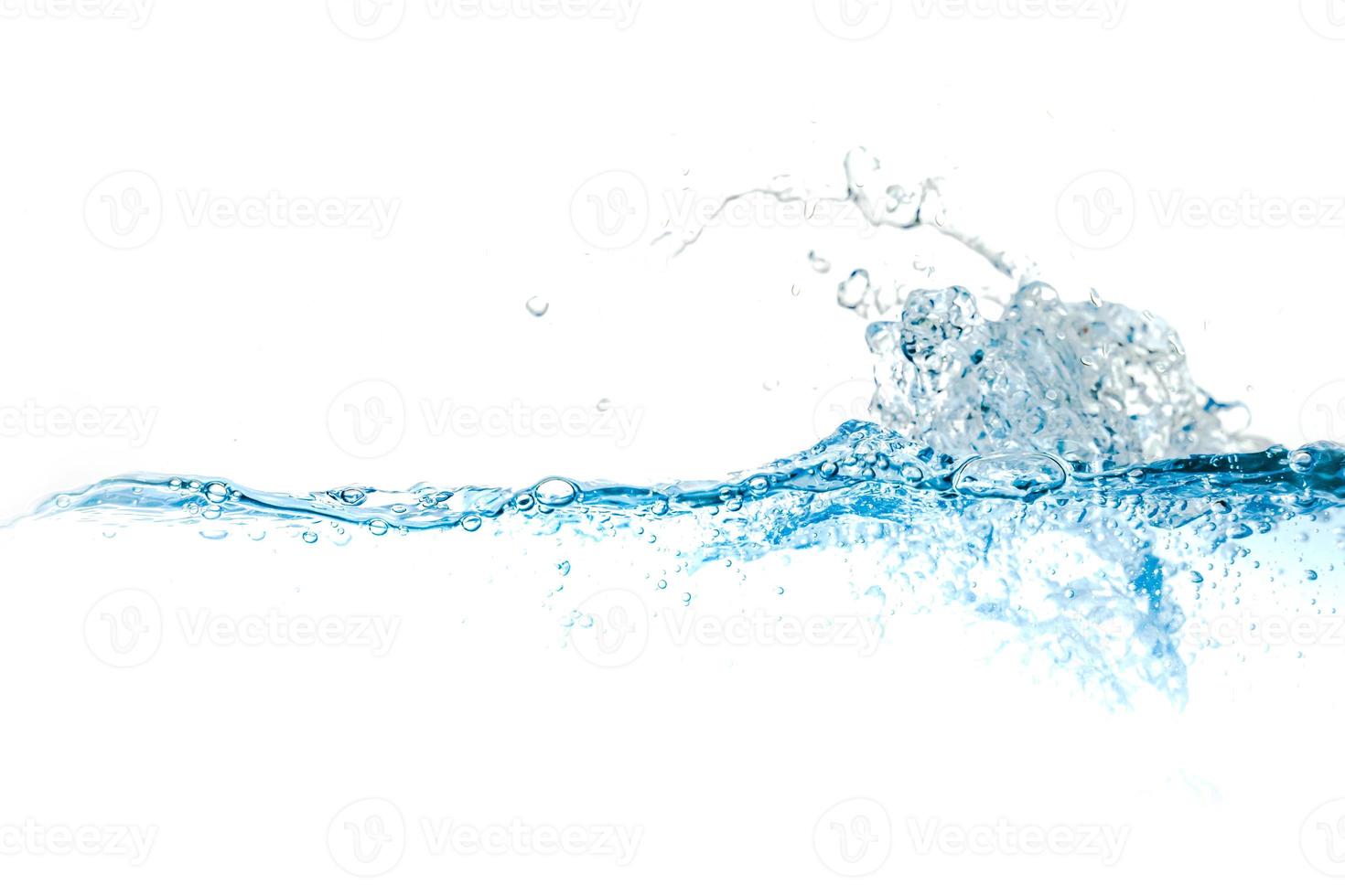 Clear water waves. Water  blue wave splash isolated on white background. Clear water waves. Water wave  and air bubbles isolated over white background. photo