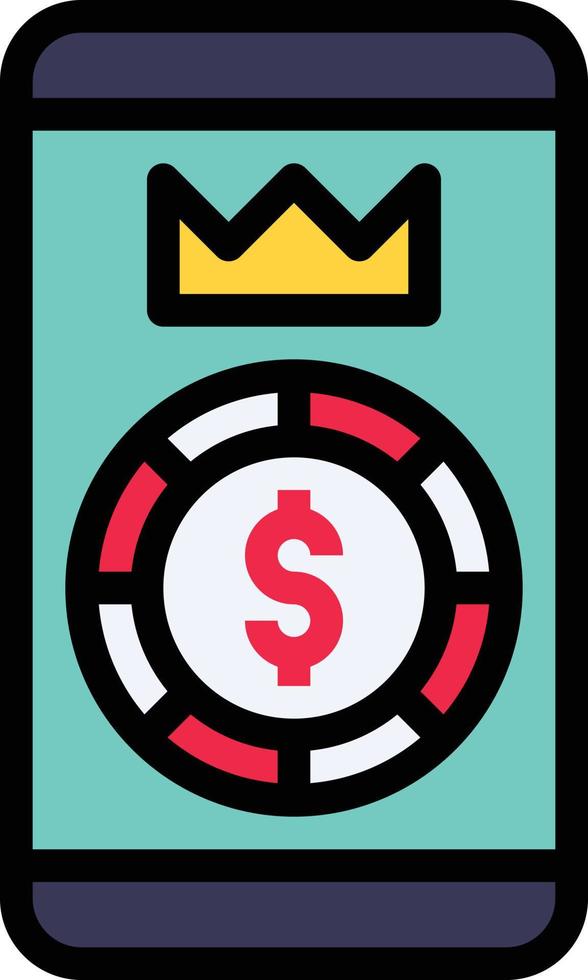 ganador del rey de fichas de casino móvil - icono de contorno lleno vector