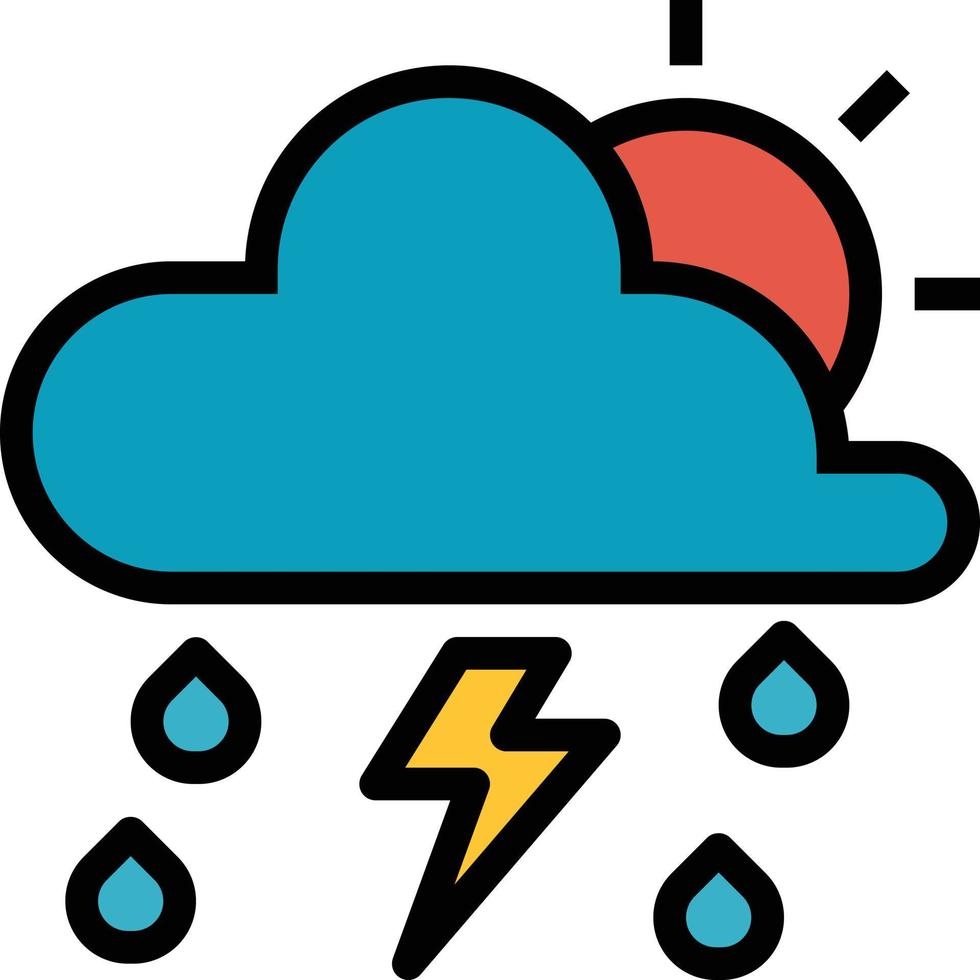 sky nature weather meteorology thunder rain storm sun - filled outline icon vector