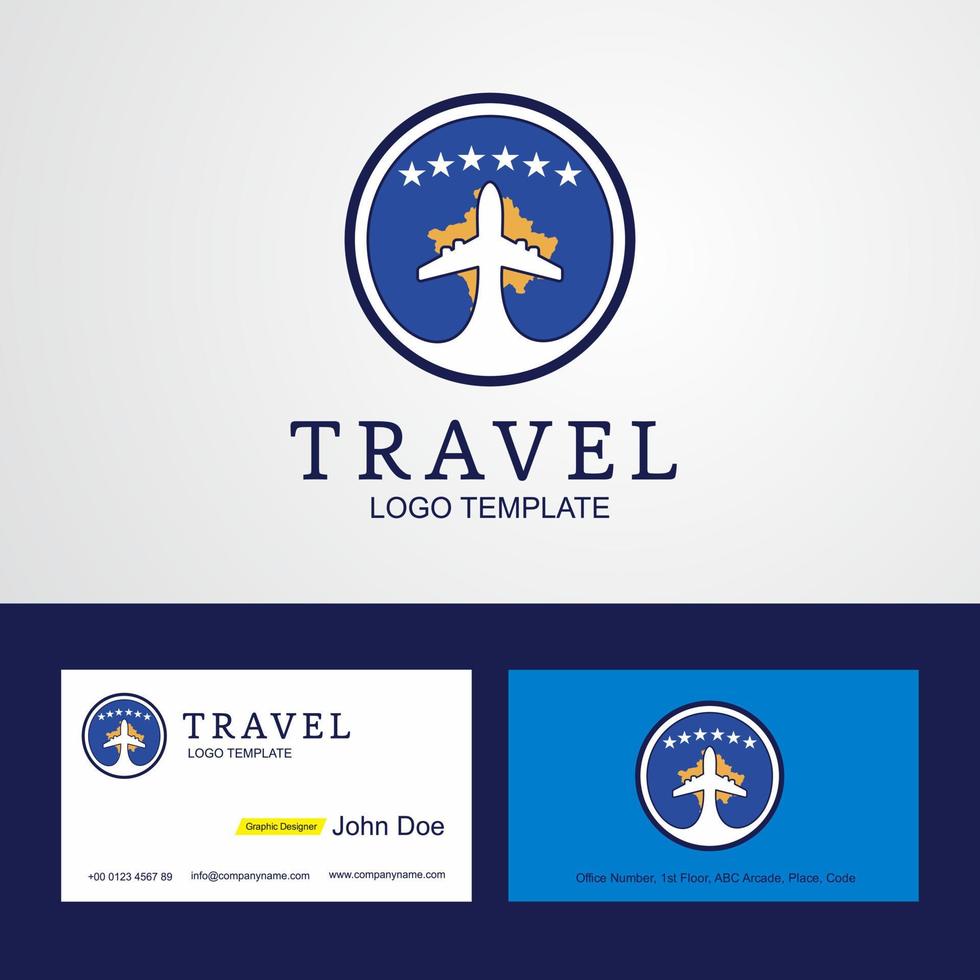 Travel Kosovo Creative Circle flag Logo and Business card design vector
