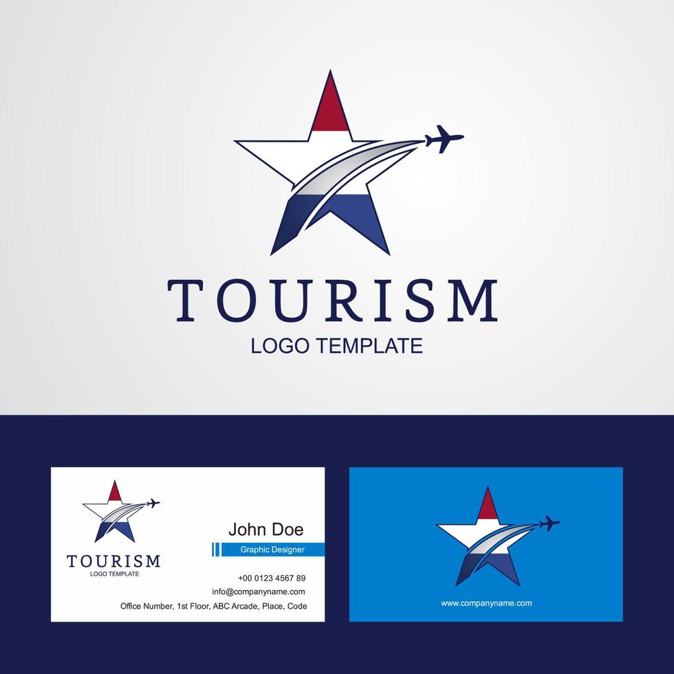 diseño de tarjeta de visita y logotipo de estrella creativa de bandera de países bajos de viaje vector