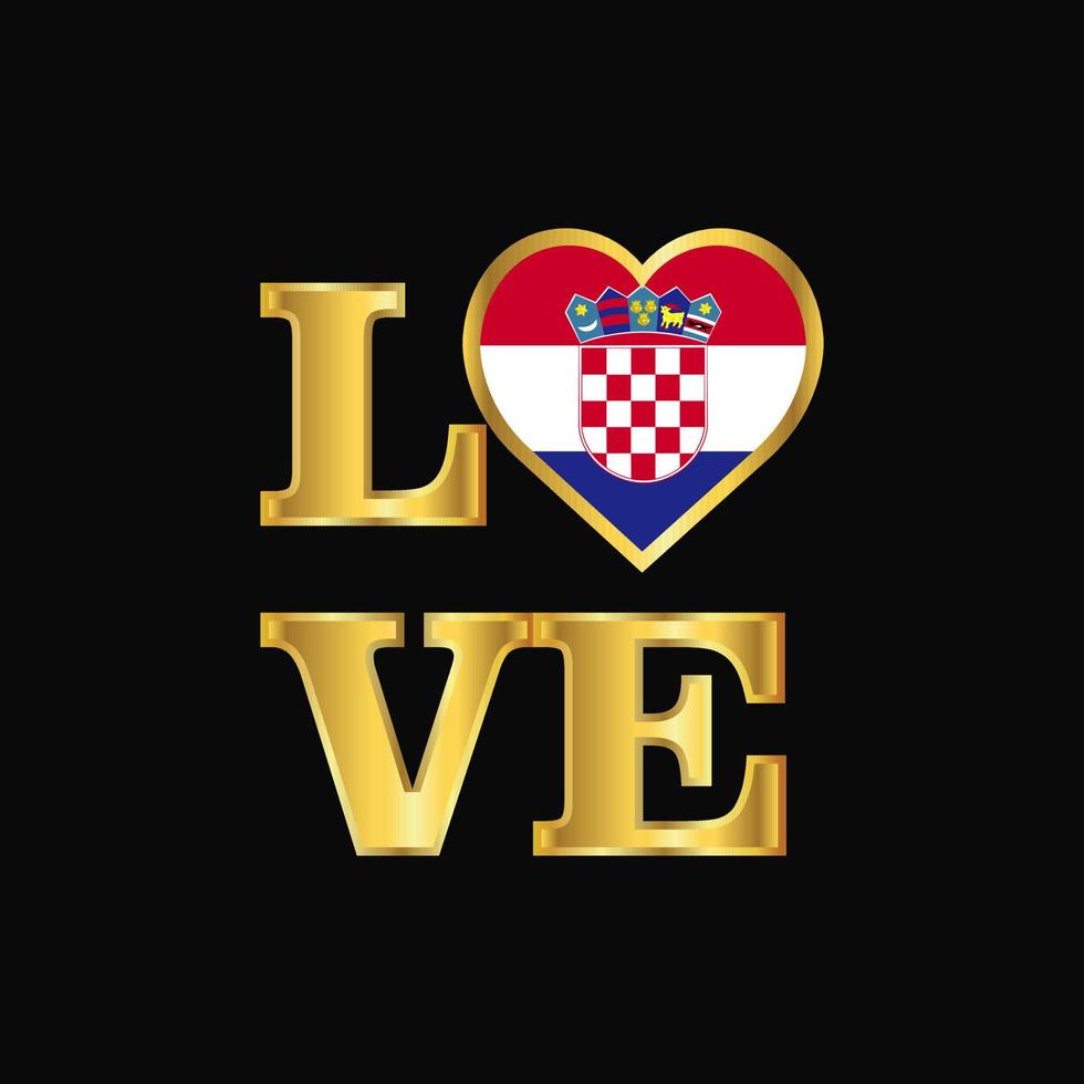 amor tipografía croacia bandera diseño vector oro letras