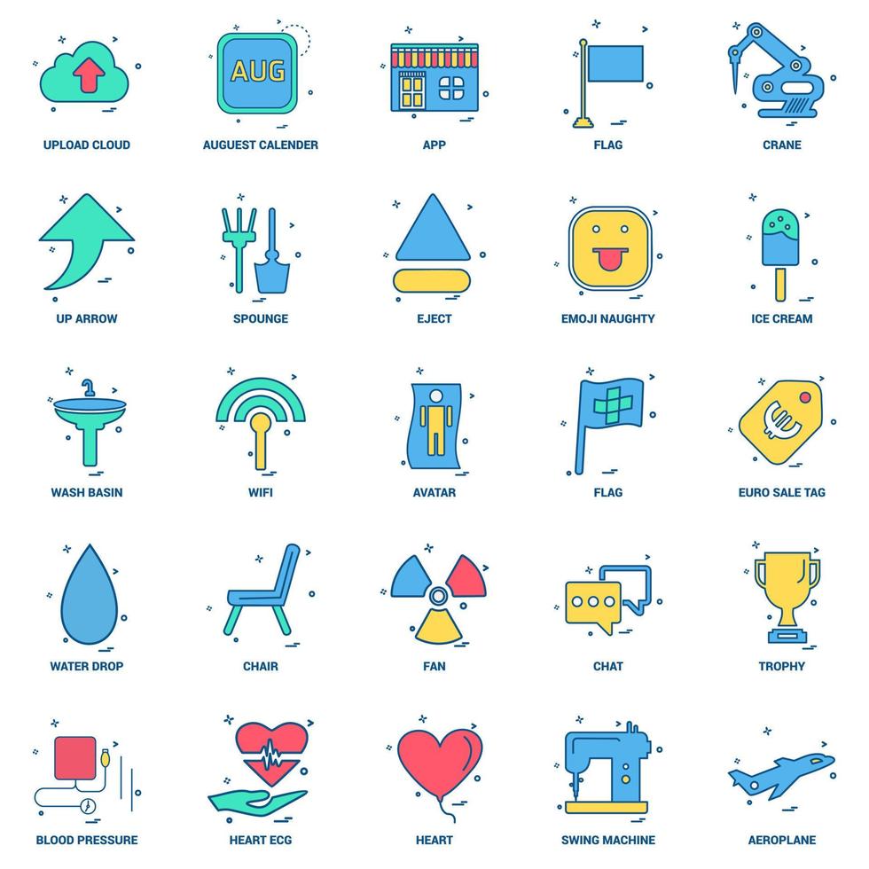 25 conjunto de iconos de color plano de mezcla de concepto de negocio vector