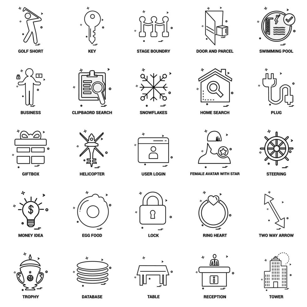 25 conjunto de iconos de línea de mezcla de concepto de negocio vector