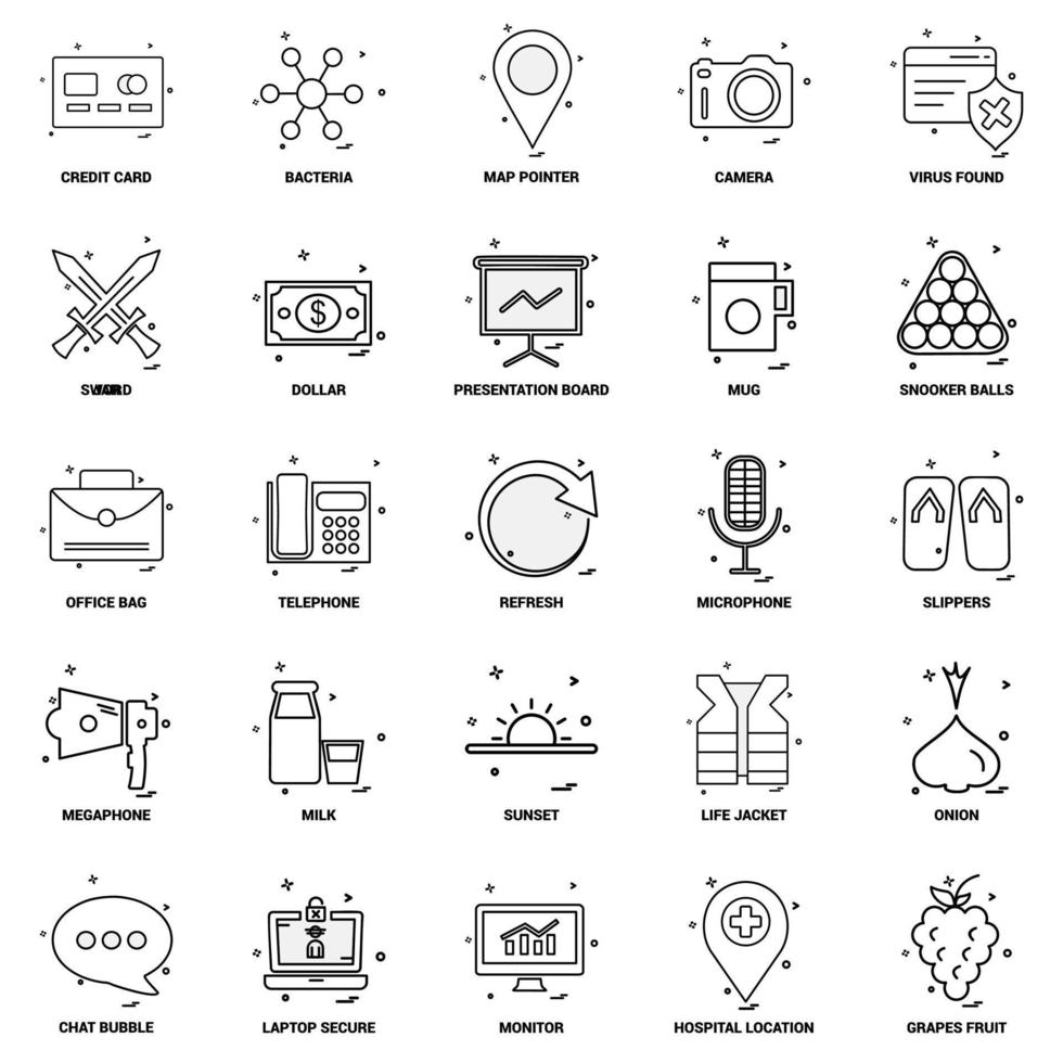 25 conjunto de iconos de línea de mezcla de concepto de negocio vector