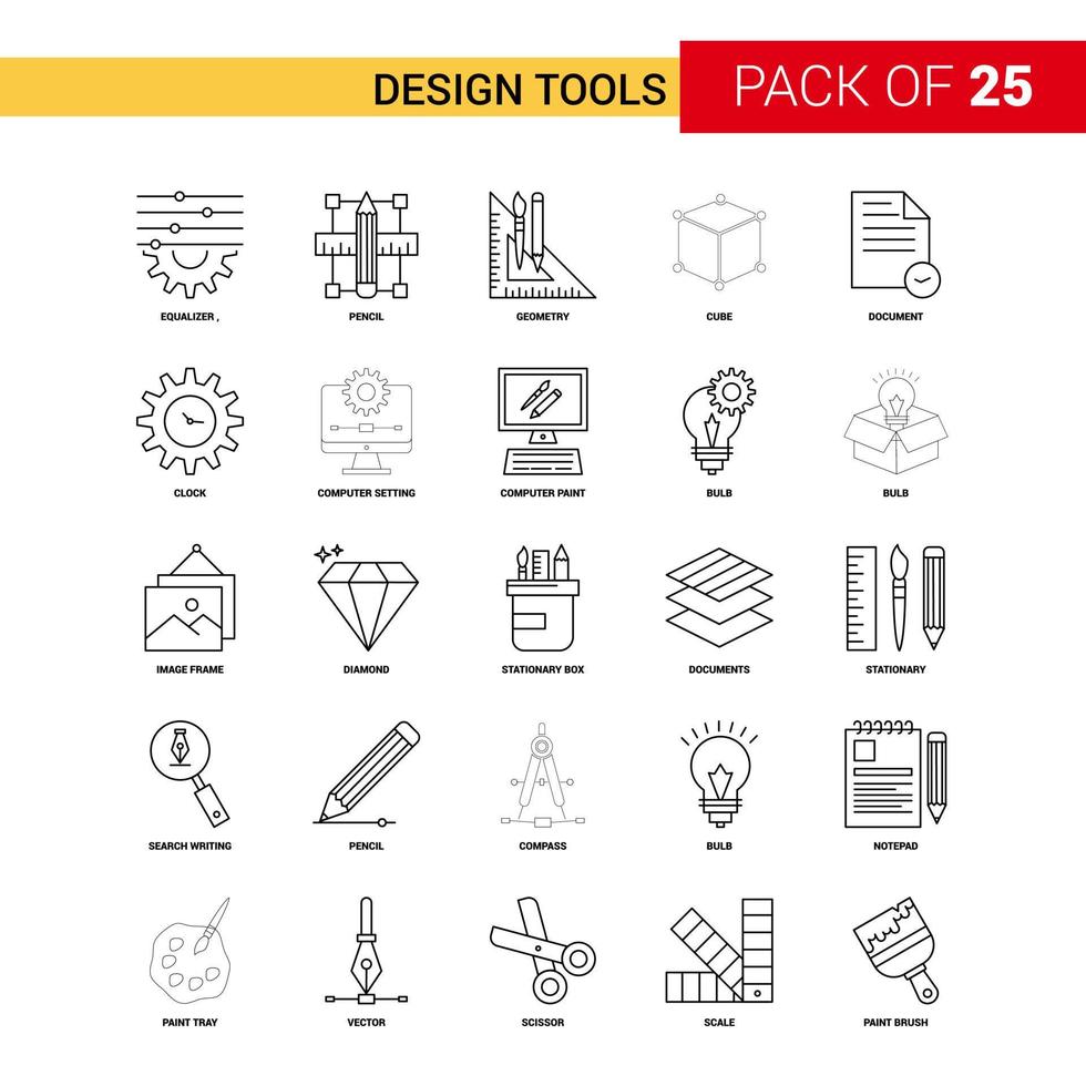 Design Tools Black Line Icon 25 Business Outline Icon Set vector