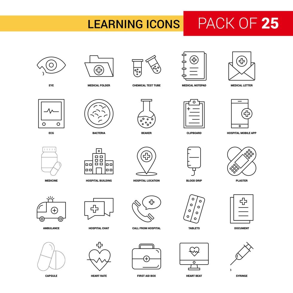 Learning icons Black Line Icon 25 Business Outline Icon Set vector