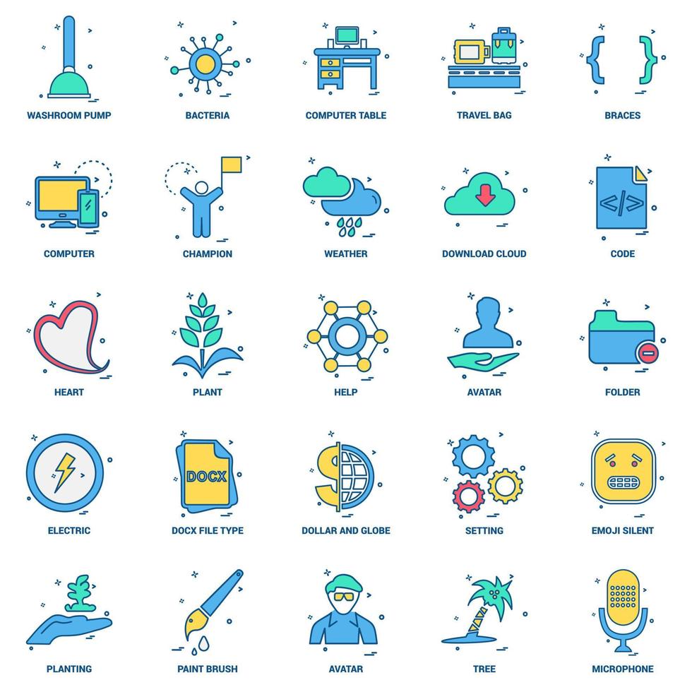 25 Business Concept Mix Flat Color Icon set vector