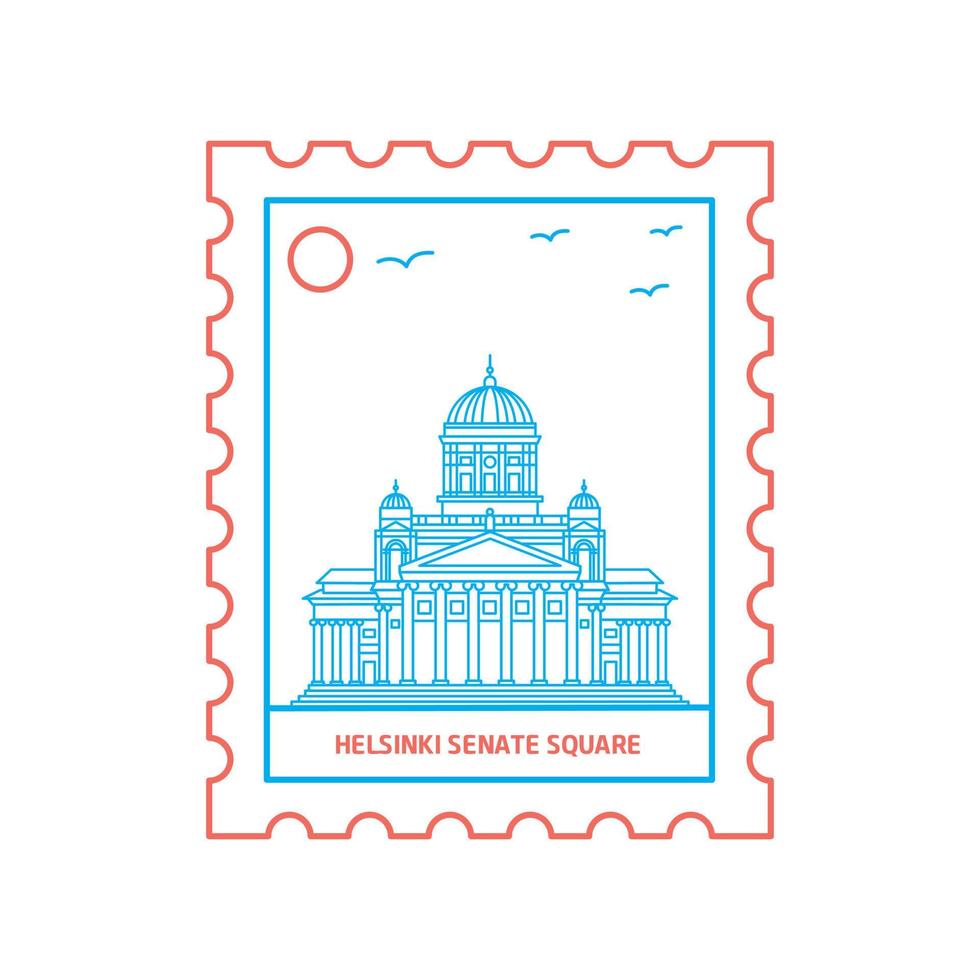 helsinki senado square sello postal estilo de línea azul y roja ilustración vectorial vector