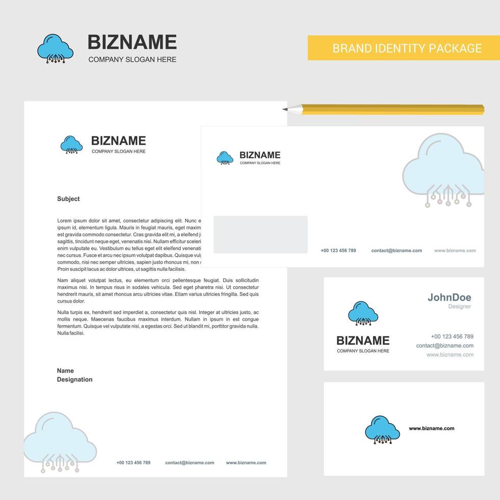 Cloud circuit Business Letterhead Envelope and visiting Card Design vector template