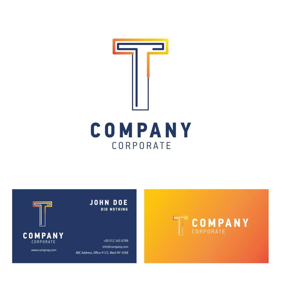 T company logo design with visiting card vector