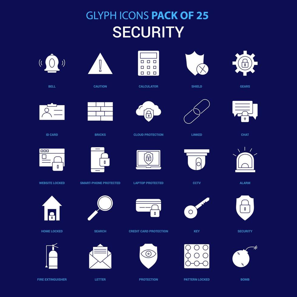 Security White icon over Blue background 25 Icon Pack vector