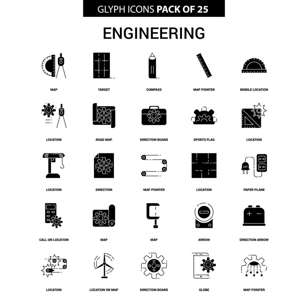 conjunto de iconos de vector de glifo de ingeniería
