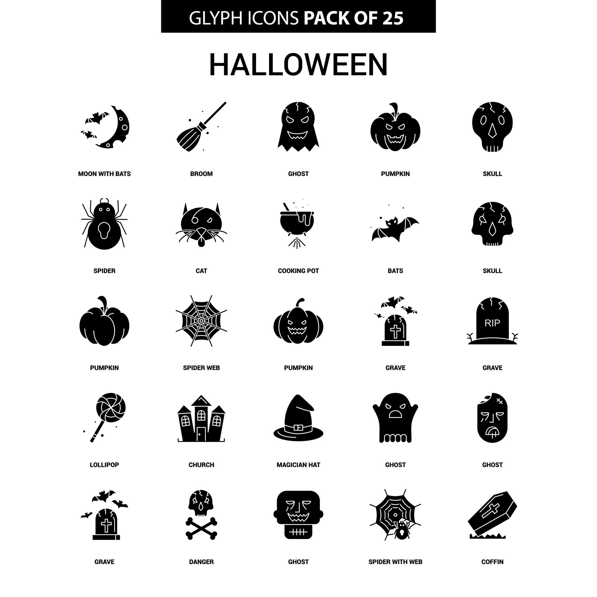 Halloween Glyph Vector Icon set 14238780 Vector Art at Vecteezy