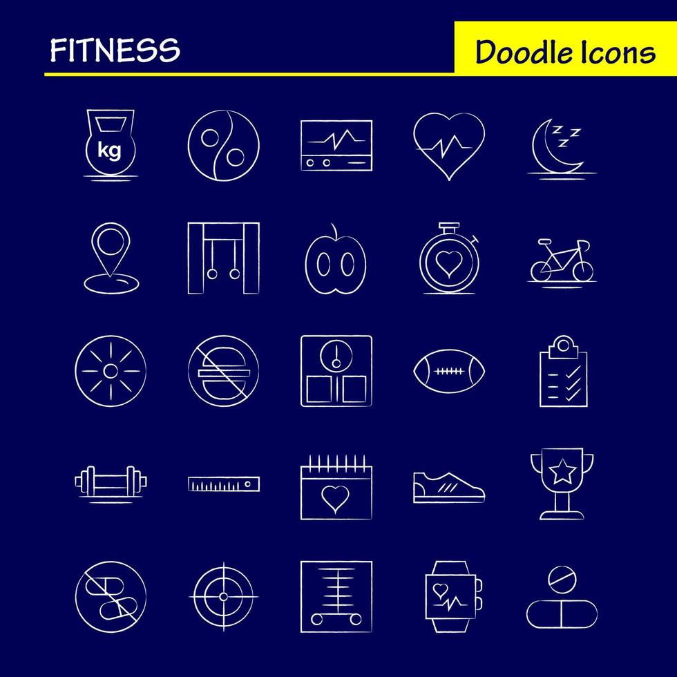 paquete de iconos dibujados a mano de fitness para diseñadores y desarrolladores iconos de escáner médico monitor de estadísticas fitness médico salud gimnasio vector