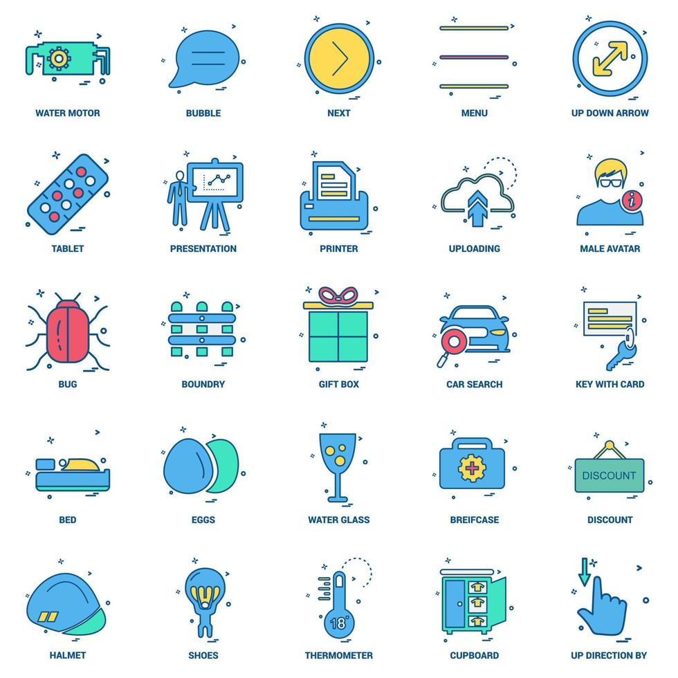 25 conjunto de iconos de color plano de mezcla de concepto de negocio vector