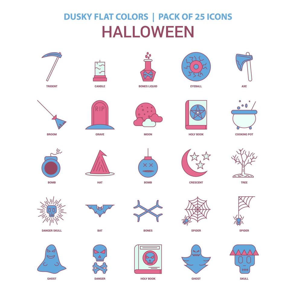 icono de halloween color plano oscuro paquete de iconos vintage 25 vector