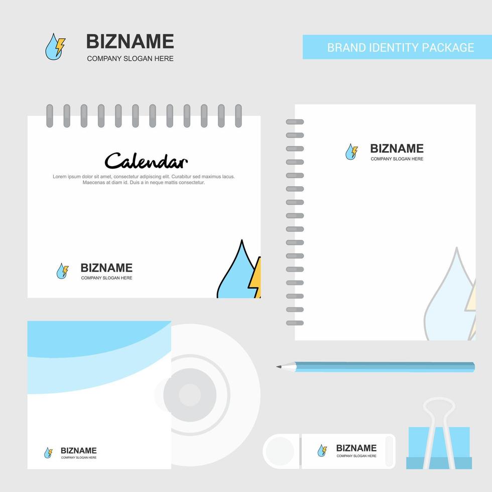 Water drop with current Logo Calendar Template CD Cover Diary and USB Brand Stationary Package Design Vector Template