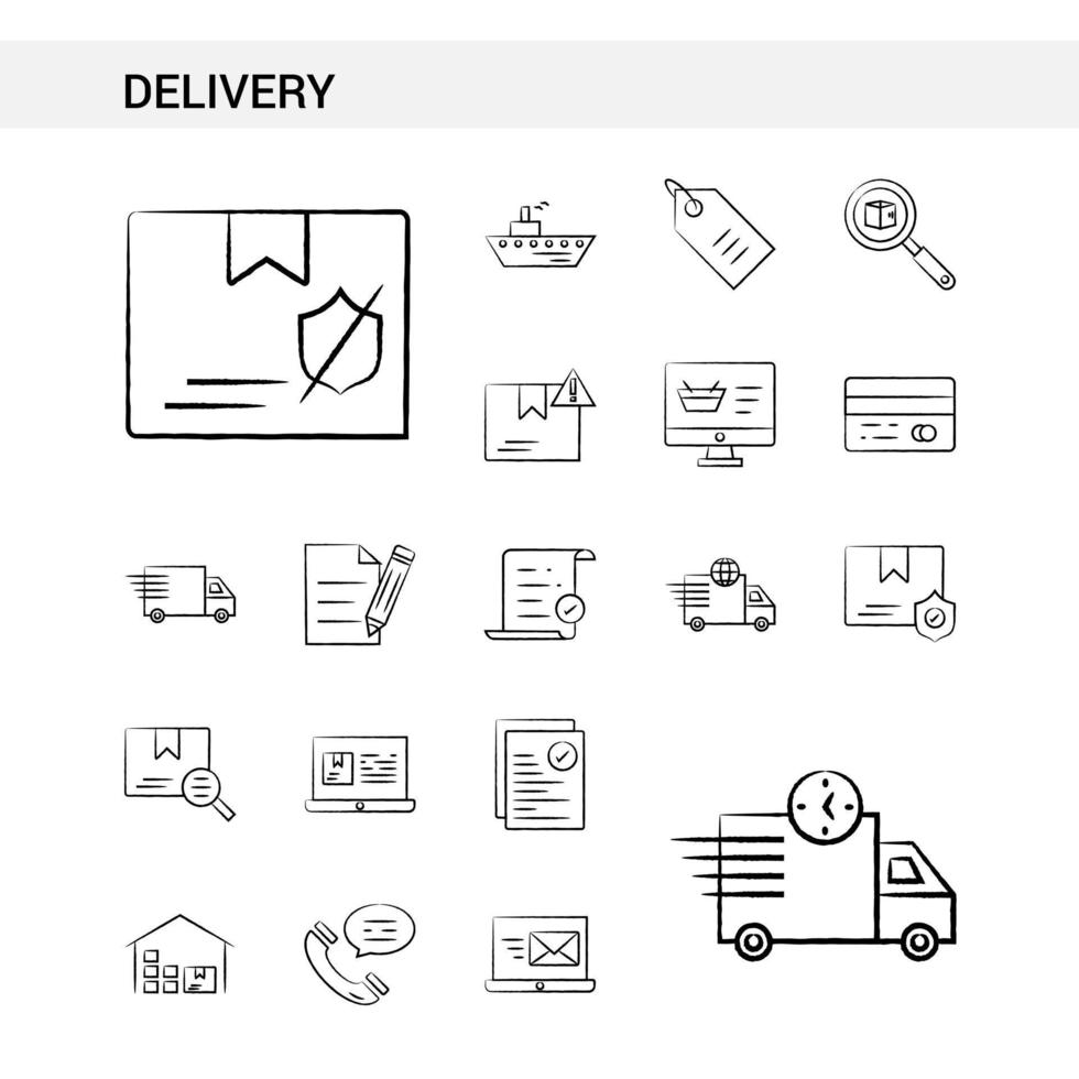 Delivery hand drawn Icon set style isolated on white background Vector