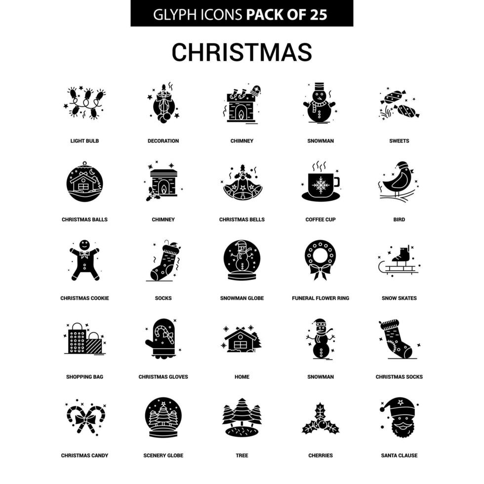 conjunto de iconos de vector de glifo de navidad