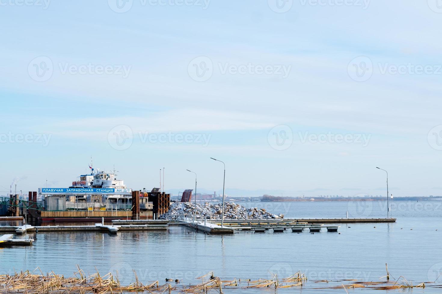 fishing boats in the sea. ferry on the winter sea. Winter sea landscape photo