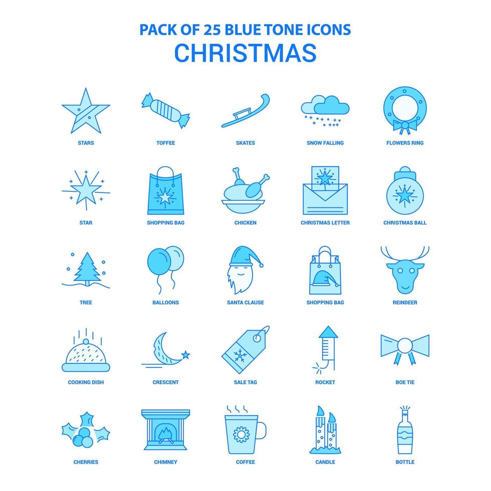 paquete de iconos de tono azul navideño 25 conjuntos de iconos vector