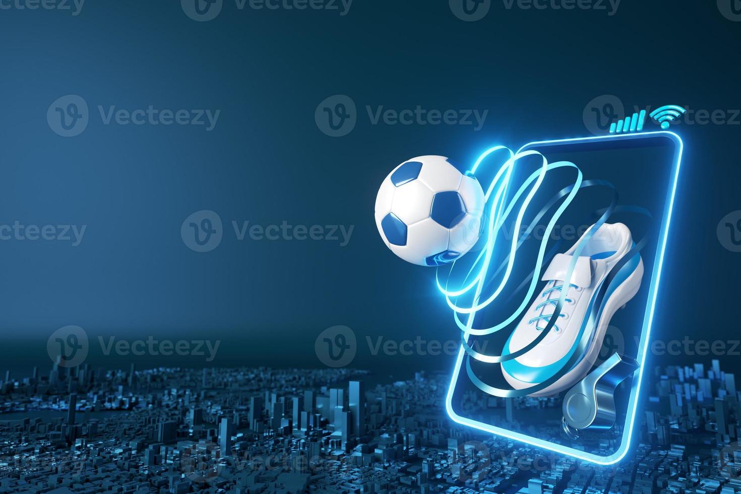 3d football object design. realistic rendering. abstract futuristic background. 3d illustration. motion geometry concept. sport competition graphic. tournament game bet content. soccer ball element. photo