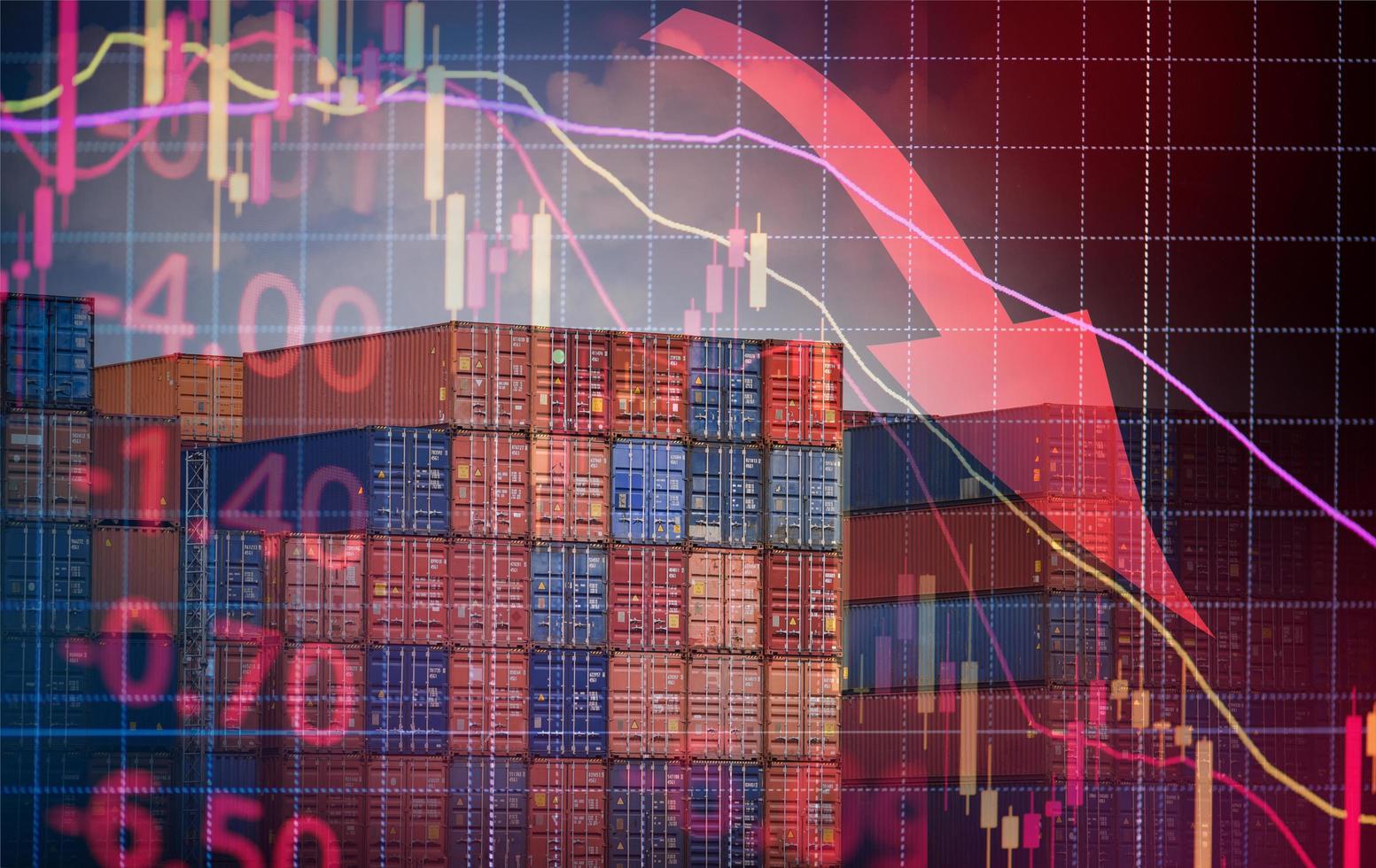 Container ship crisis export and import business and logistics industrial packing transport International shipping cargo Stock market exchange loss trading graph investment red price down trend - photo