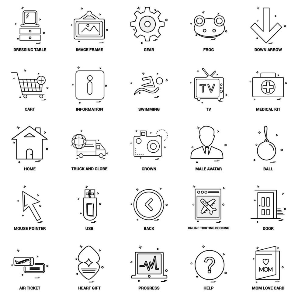 25 conjunto de iconos de línea de mezcla de concepto de negocio vector