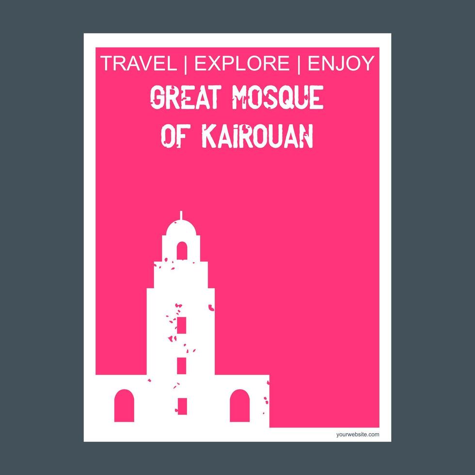 gran mezquita de kairouan túnez monumento hito folleto estilo plano y tipografía vector