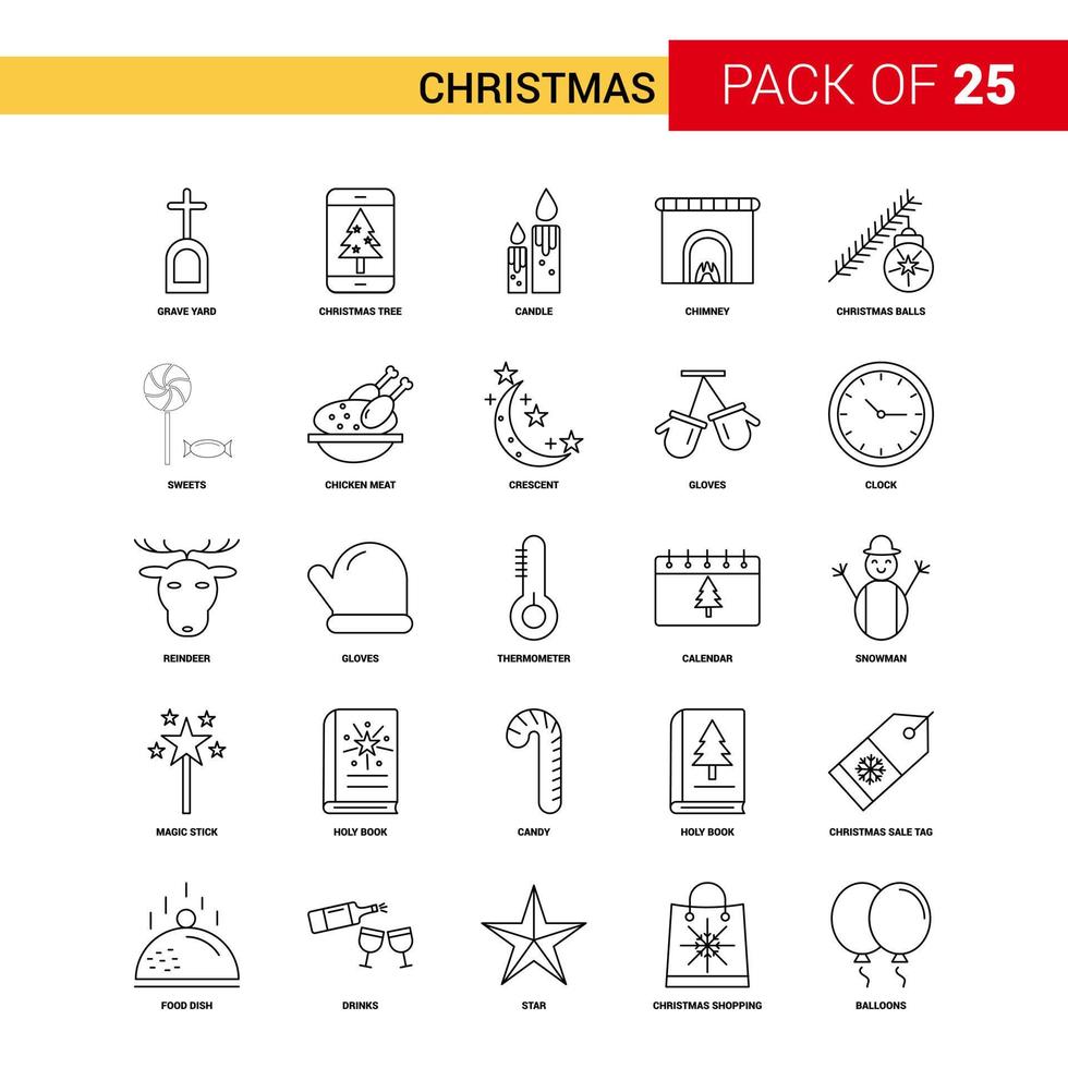 icono de línea negra de navidad 25 conjunto de iconos de esquema de negocios vector