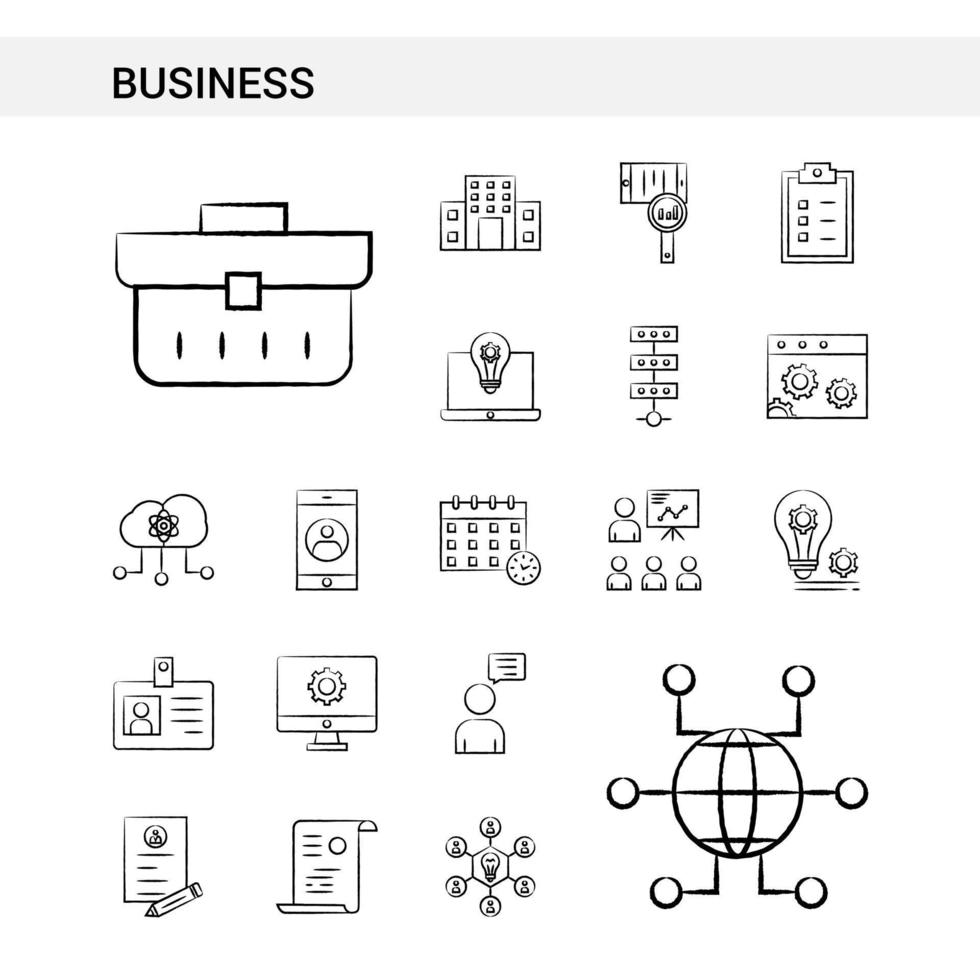 estilo de conjunto de iconos dibujados a mano de negocios aislado en vector de fondo blanco