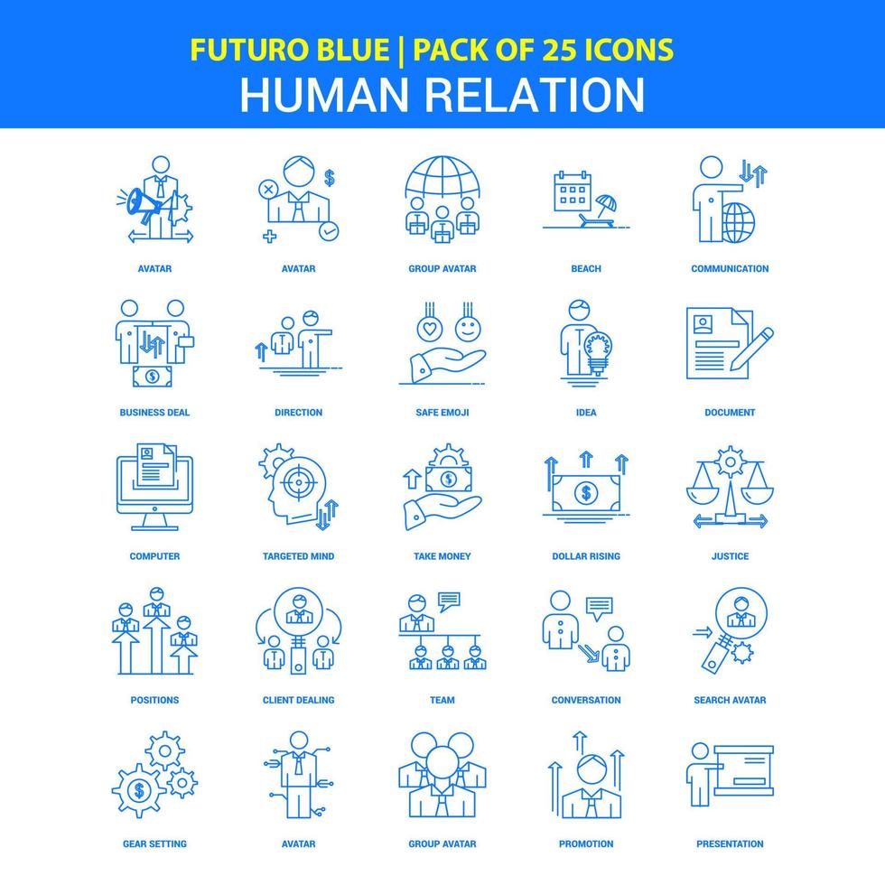 iconos de relación humana futuro blue 25 icon pack vector