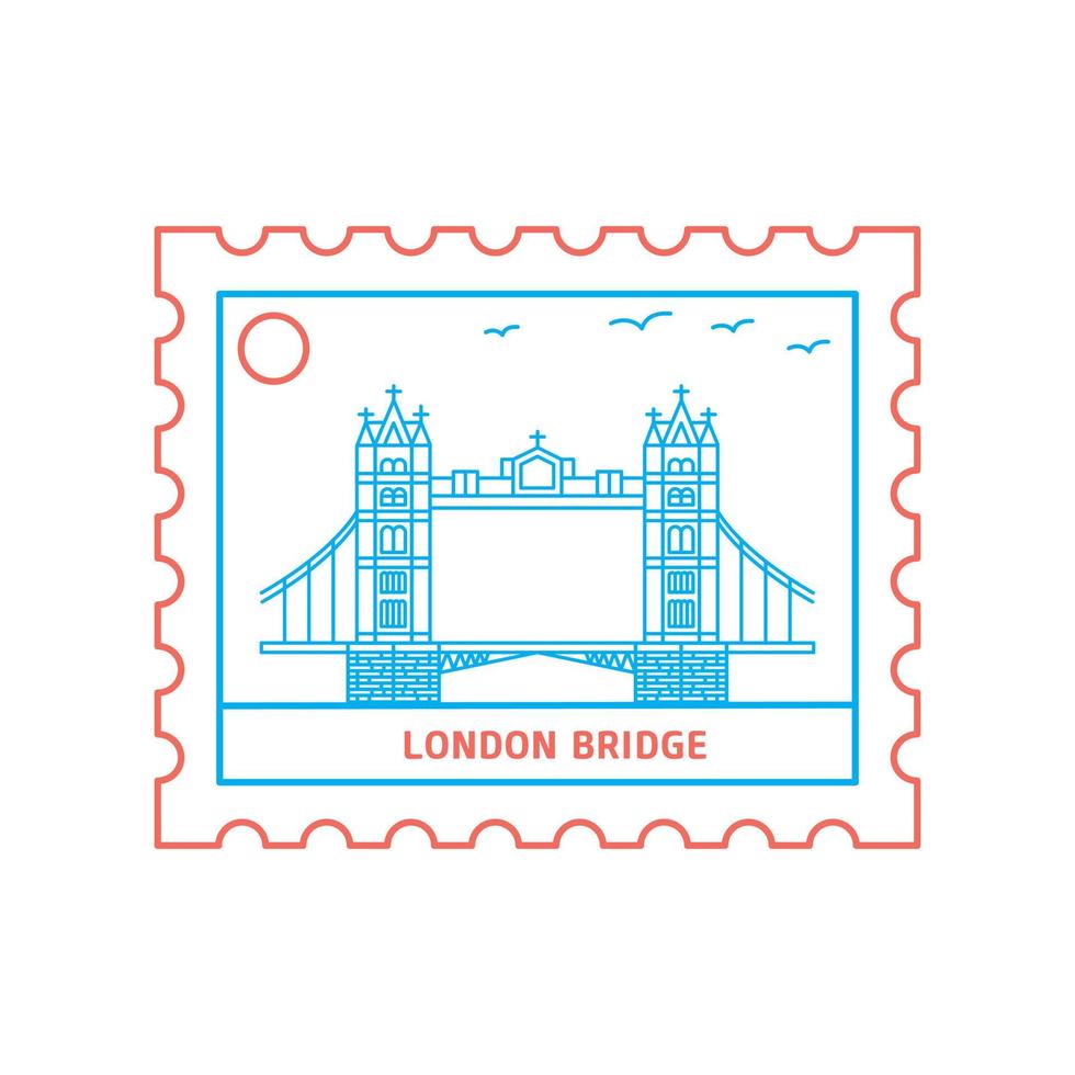 LONDON BRIDGE postage stamp Blue and red Line Style vector illustration