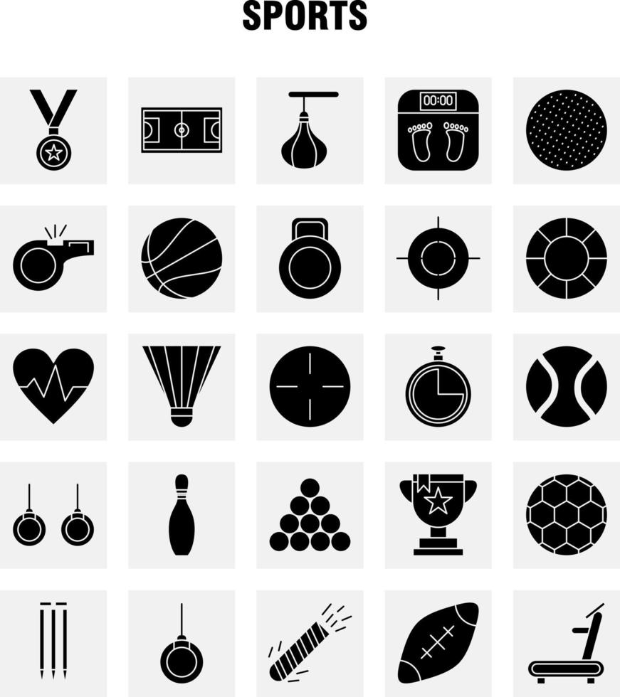 Sports Solid Glyph Icons Set For Infographics Mobile UXUI Kit And Print Design Include Weight Lifting Weight Sports Games Baseball Bat Sports Eps 10 Vector