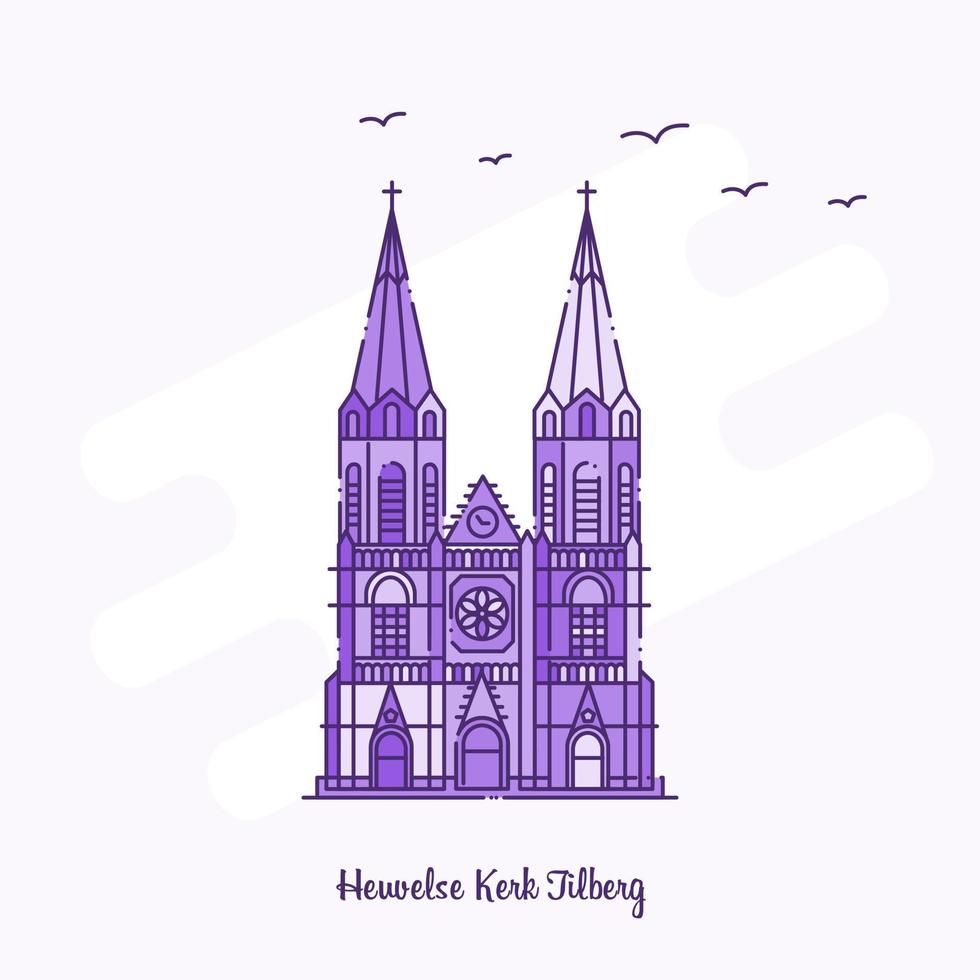 HEUVELSE KERK TILBERG Landmark Purple Dotted Line skyline vector illustration