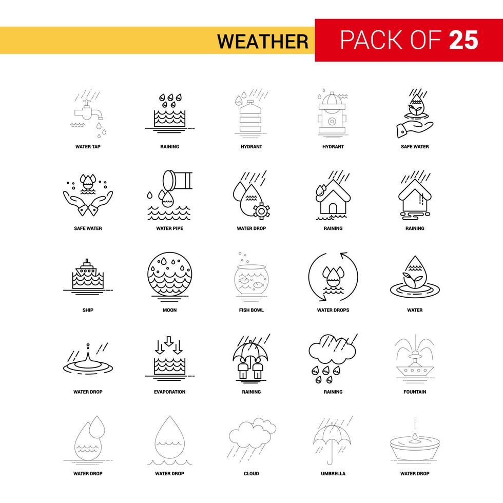 icono de línea negra meteorológica 25 conjunto de iconos de contorno empresarial vector