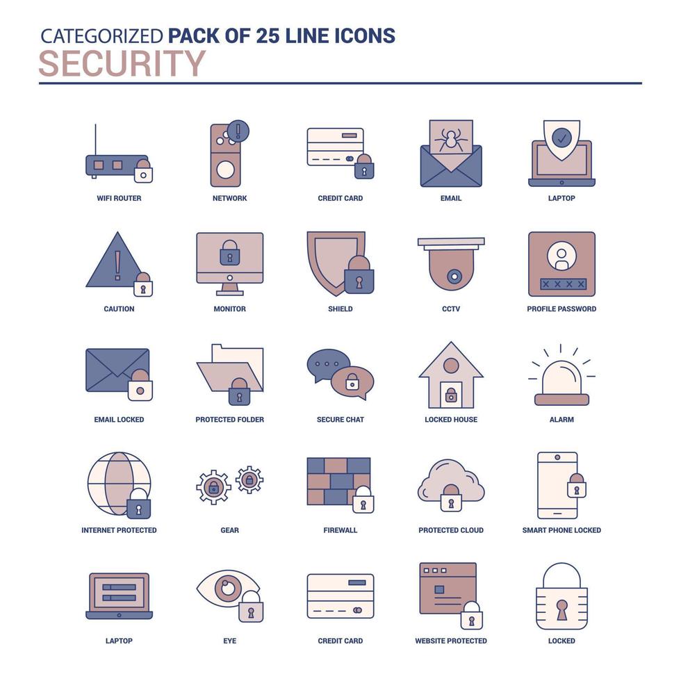 Vintage Security Icon set 25 Flat Line icon set vector