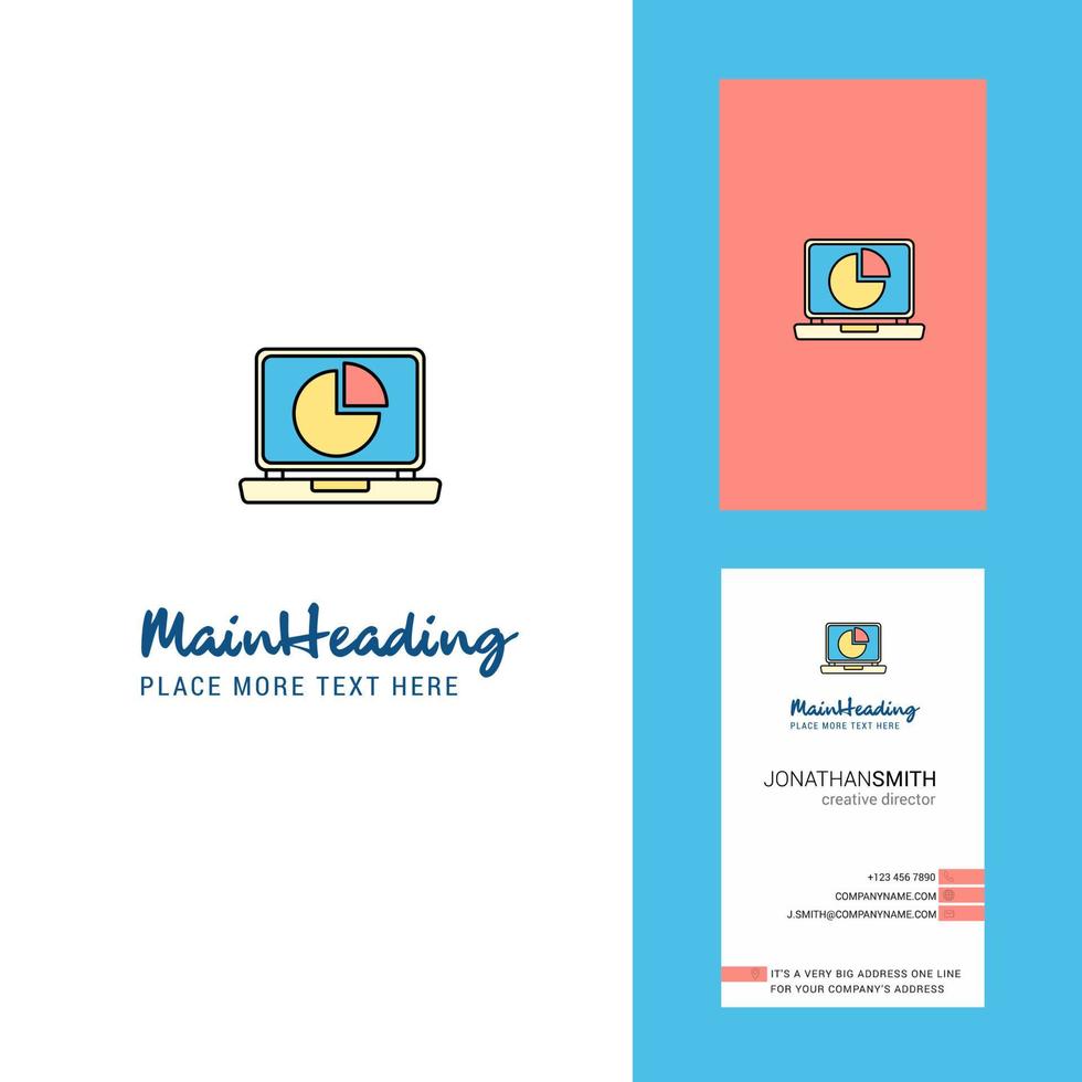 Pie chart on Laptop Creative Logo and business card vertical Design Vector
