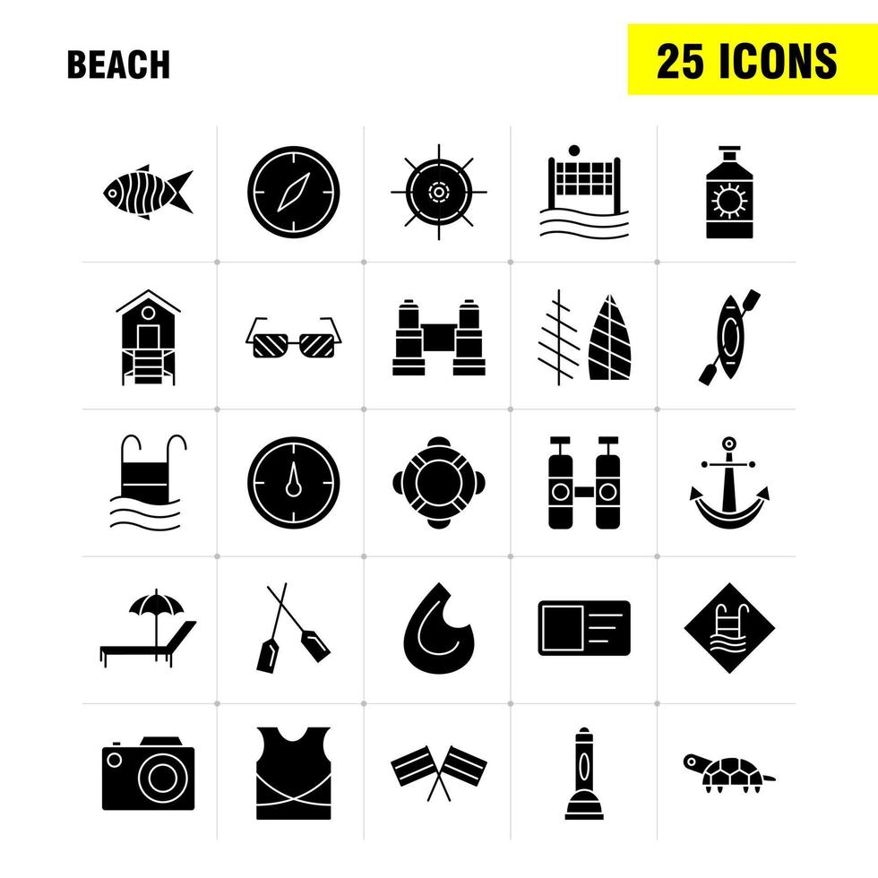 icono de glifo sólido de playa para impresión web y kit de uxui móvil, como botella de proteína, bebida, deporte, red de playa, deportes, voleibol, paquete de pictogramas, vector