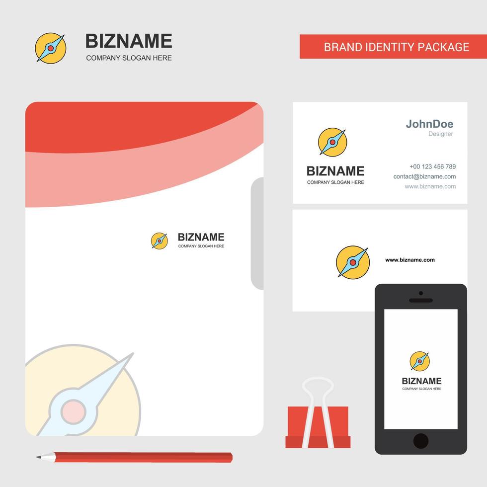 Compass Business Logo File Cover Visiting Card and Mobile App Design Vector Illustration