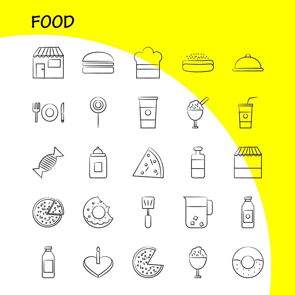Food Hand Drawn Icons Set For Infographics Mobile UXUI Kit And Print Design Include Food Ice Cream Meal Food Soup Meal Food Collection Modern Infographic Logo and Pictogram Vector
