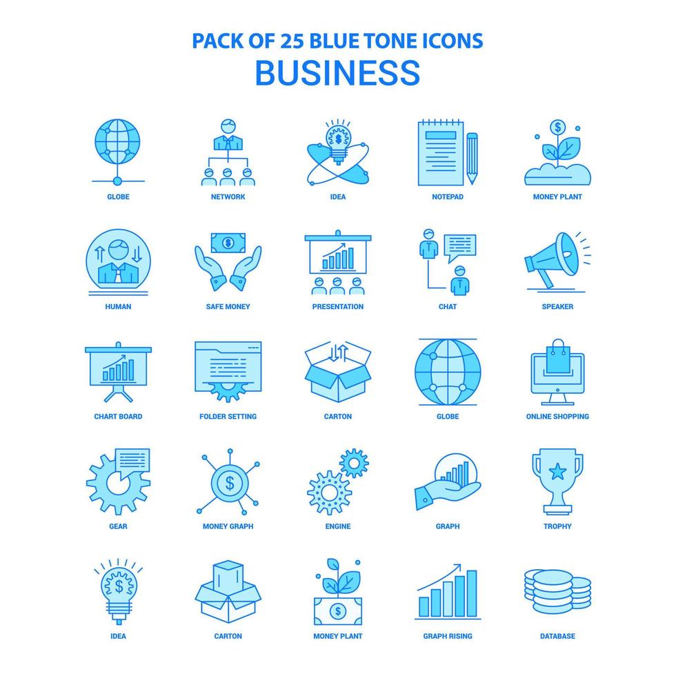 paquete de iconos de tono azul empresarial 25 conjuntos de iconos vector
