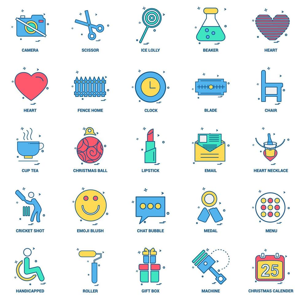 25 conjunto de iconos de color plano de mezcla de concepto de negocio vector