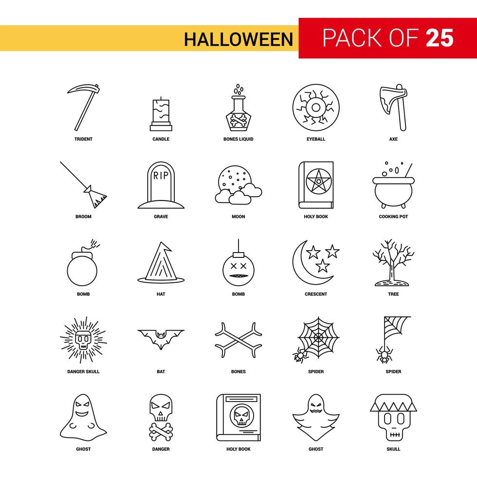 icono de línea negra de halloween 25 conjunto de iconos de esquema de negocios vector