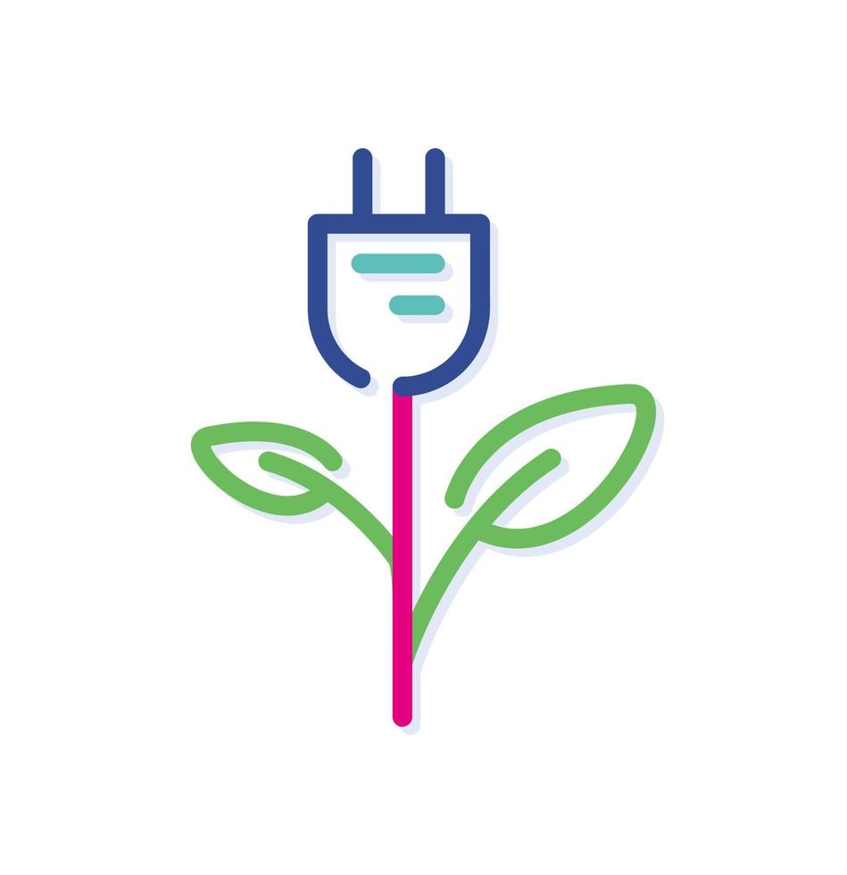 Abstract colorful leaf and plug logo icon. Green global power. Modern lines with new pop art colors. Bold line clean style template set. vector