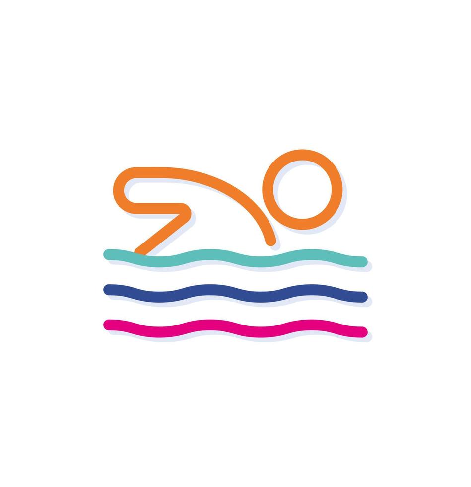 Abstract colorful sea floating man logo icon. Water wave. Modern lines with new pop art colors. Bold line clean style template set. vector